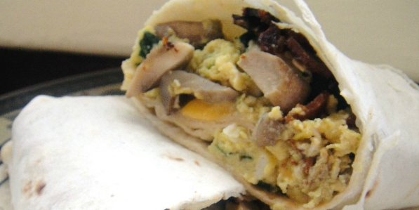 Breakfast Burritos: Mushrooms, Bacon & Spinach