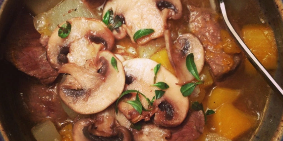 Beef & Butternut Stew with Pear and Thyme