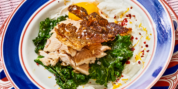 Rainbow Trout with Garlicky Yogurt & Kale