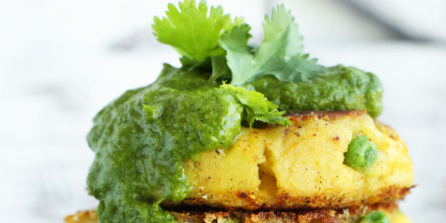 Samosa Potato Cakes with Green Chutney