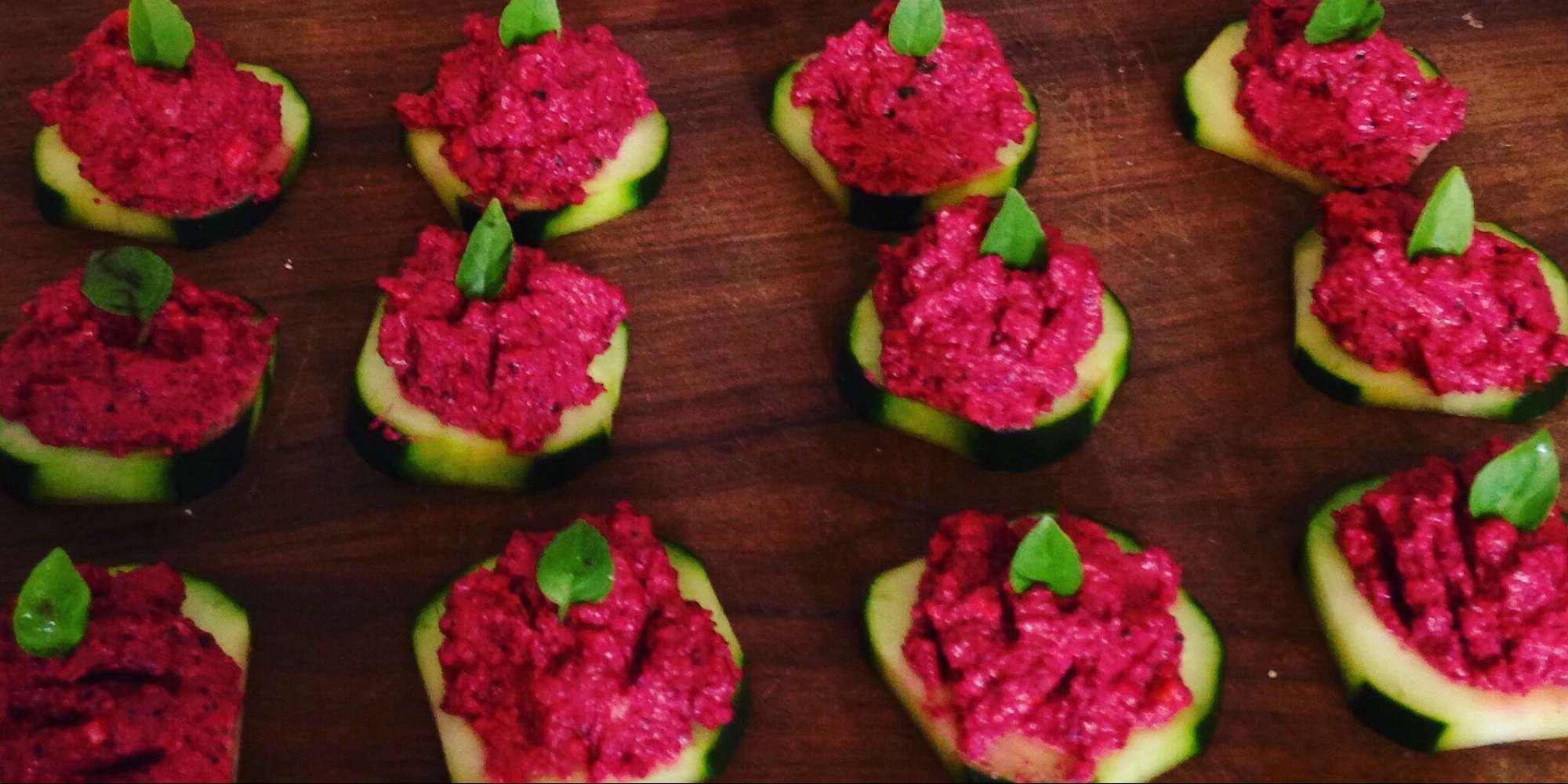 Beet & Basil Pesto on Cucumber Rounds