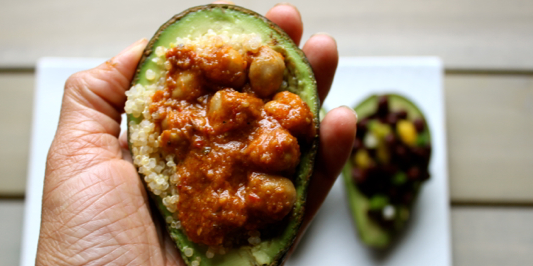 Chickpea Masala Quinoa Stuffed Avocado