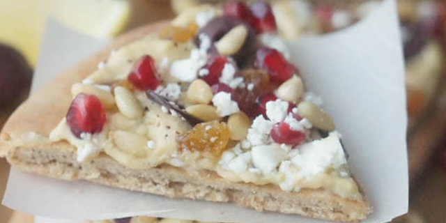 Hummus Pizza Vegetarian Flatbread with Pomegranate