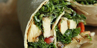 Kale Caesar Salad with Grilled Chicken Wrap