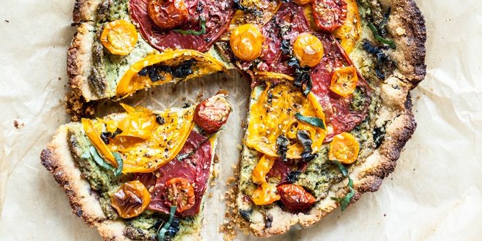 Cashew, Herb, Tomato Pizza with Almond Flour Crust