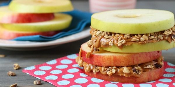 Apple Sandwiches with Almond Butter and Granola