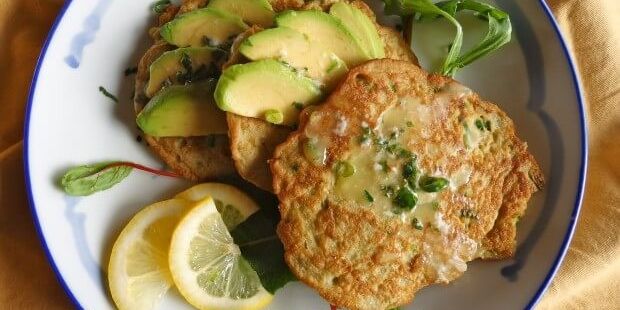 Avocado Pancakes w/ Lemon Parsley Sauce -V, GF, DF