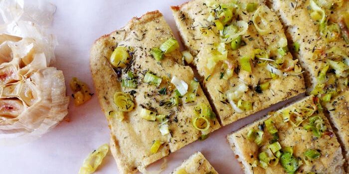 Leek and Roasted Garlic Focaccia Bread