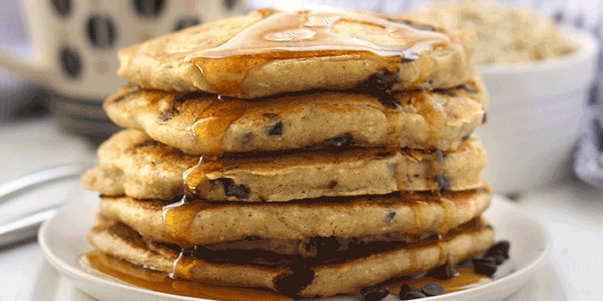 The Fluffiest Oatmeal Chocolate Chip Pancakes