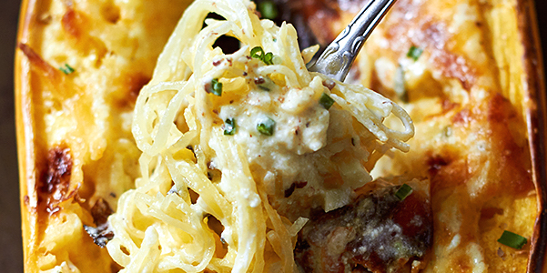 Baked Four Cheese Garlic Spaghetti Squash