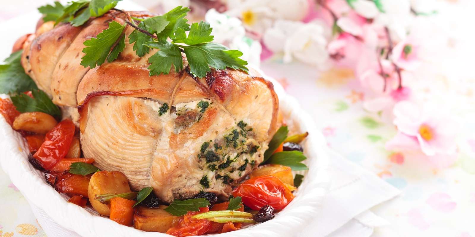 Roast Turkey with Bacon, Apple and Cranberries