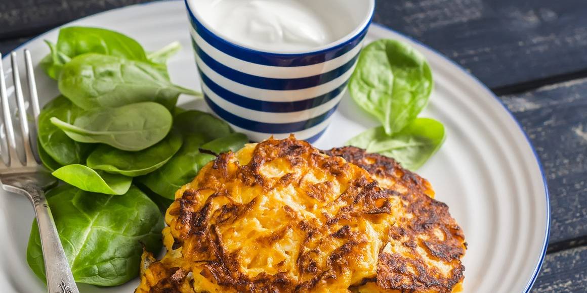 Sweet Potato Pancakes with Curried Yogurt