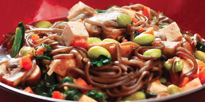 Soba Noodles with Mushroom, Spinach & Tofu