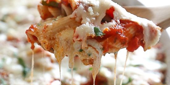 CHEESY BAKED PENNE WITH ROASTED VEGGIES