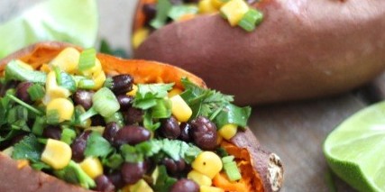 Stuffed Sweet Potato Skins with Avocado Drizzle