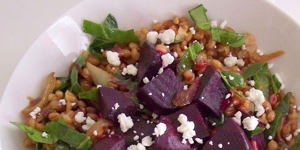 Farro Salad with Mushrooms, Beets & Spring Greens