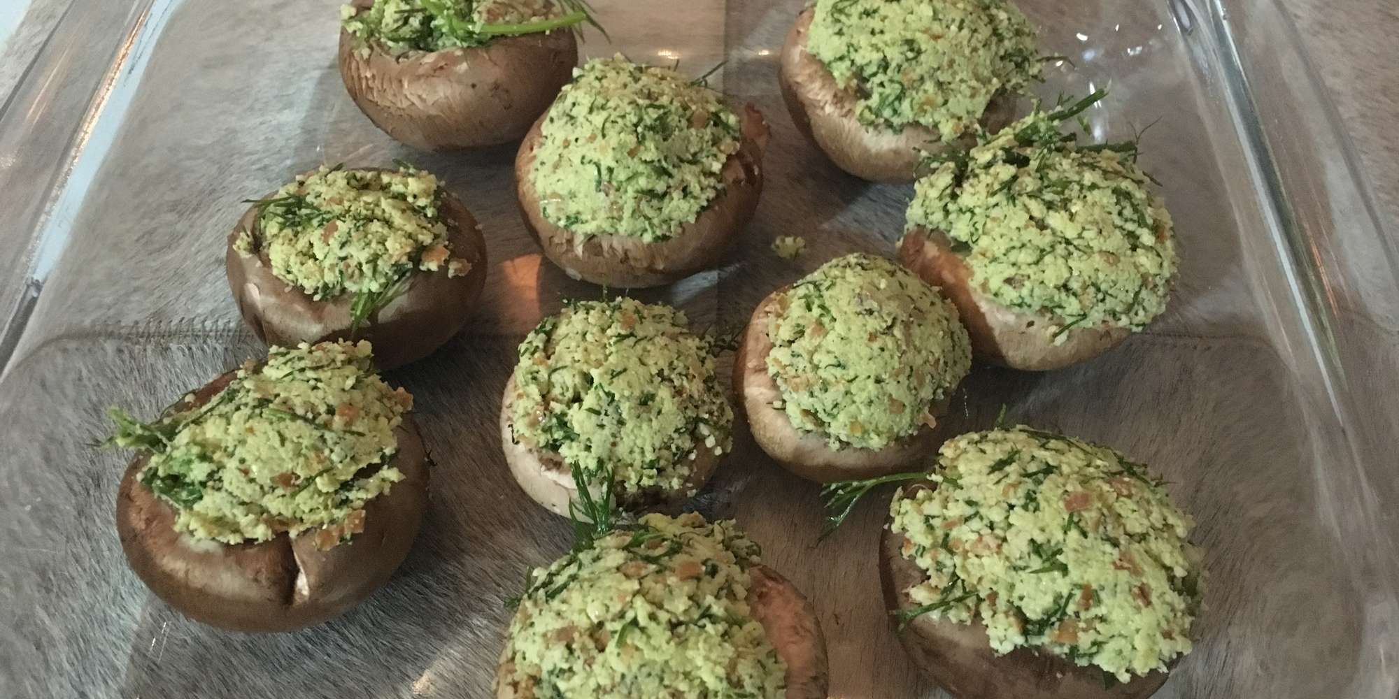 "Dill"icious Almond Stuffed Mushrooms