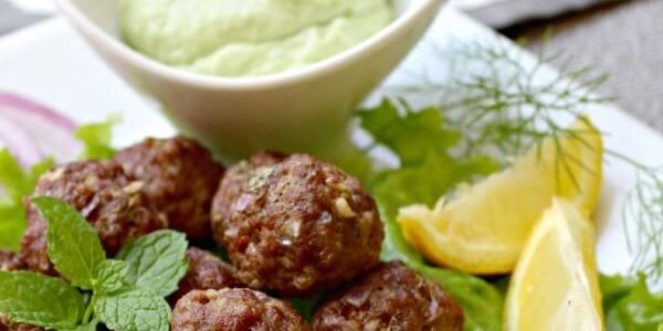 Greek Meatballs with Avocado Tzatziki Sauce