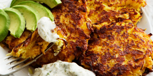 Rutabaga Fritters with Avocado 