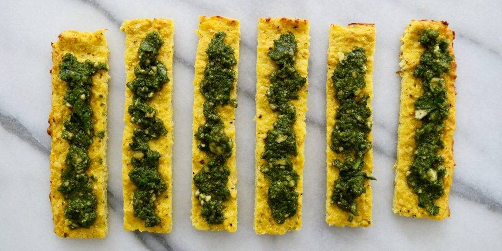 Golden Garlic Bread with Cashew Basil Pesto