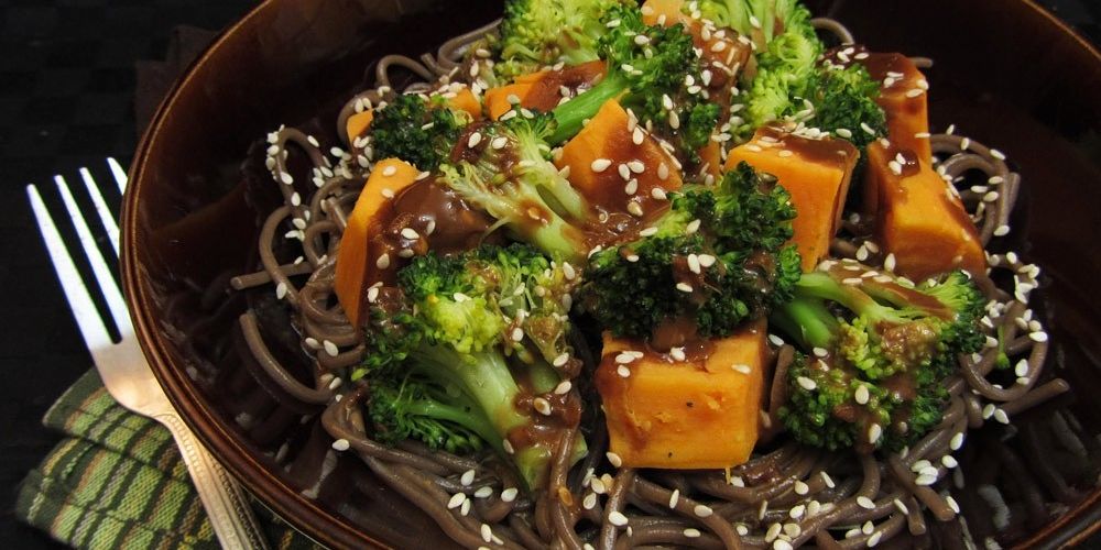 Miso Glazed Sweet Potato and Broccoli Soba Bowl