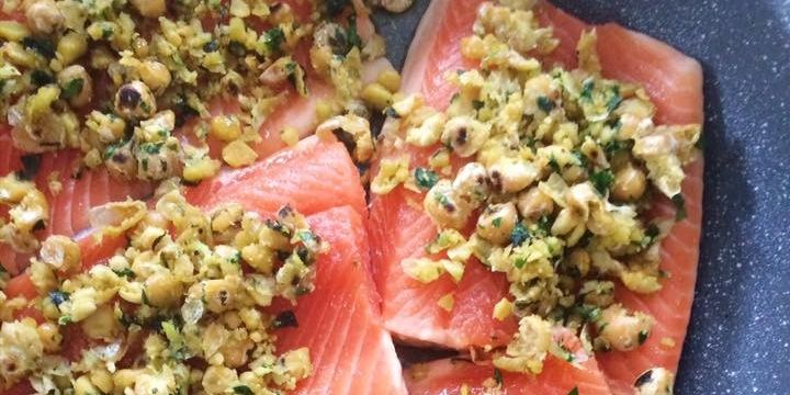 Lemon Herb Chickpea Crusted Salmon