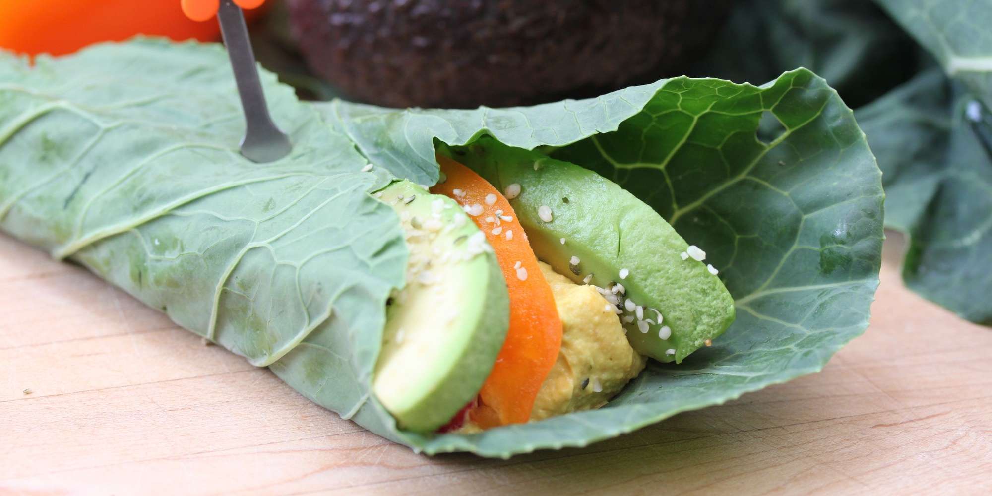 Cilantro Lime Hummus in Collard Leaf with Avocado