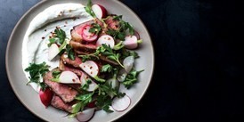 Strip Steak with Lemony Yogurt and Radishes