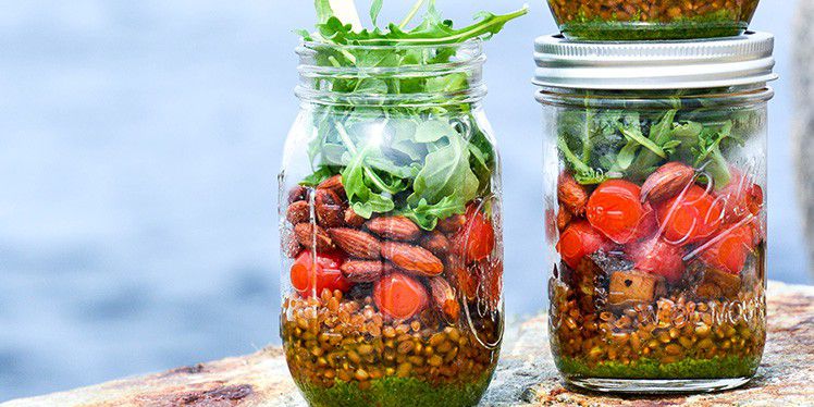 Wheat Berry & Blistered Tomato Mason Jar Salads