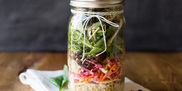 Rainbow Salad in a Jar with Avocado Hummus