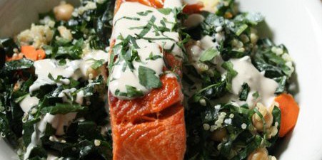 Salmon and Quinoa Bowl with Tahini Dressing