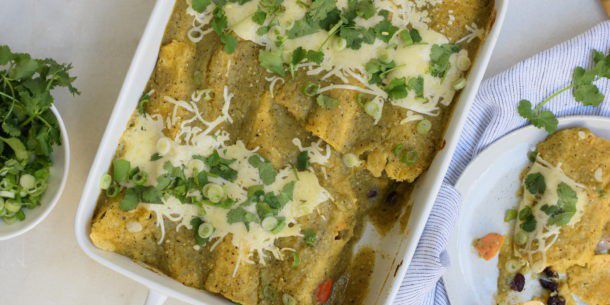 Roasted Vegetable & Black Bean Enchiladas Verdes
