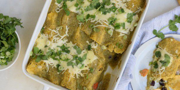 Roasted Vegetable & Black Bean Enchiladas Verdes