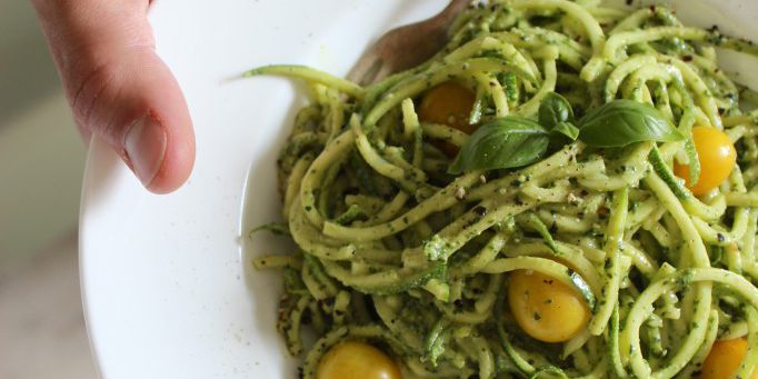 Zucchini Pasta with Cashew Basil Pesto