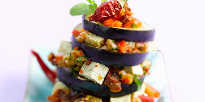 Eggplant Tower with Tofu and Vegetables