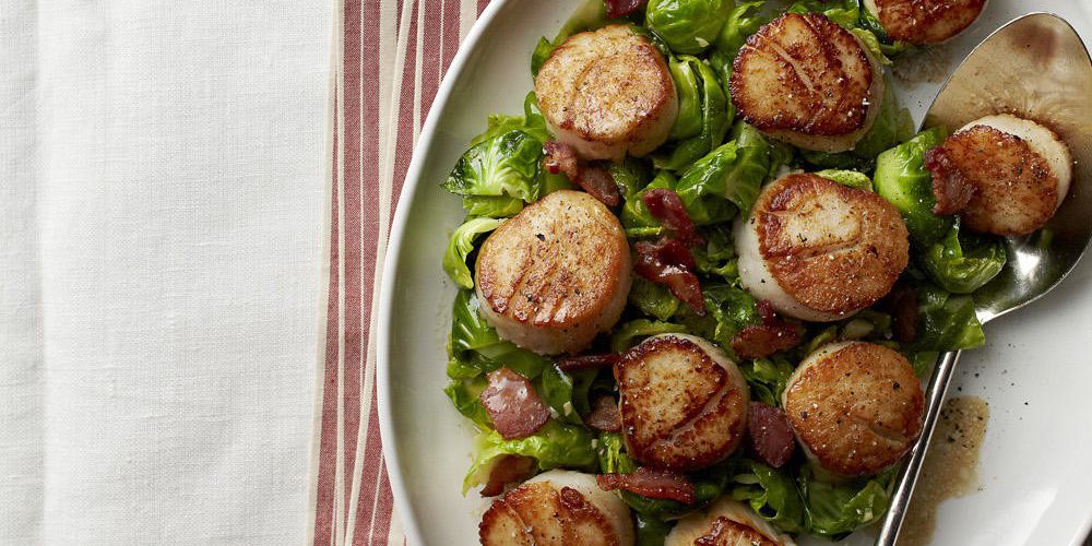Seared Scallops with Bacony Brussels Sprouts