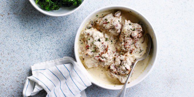 Chicken with Creamy Bacon & Mushroom Sauce