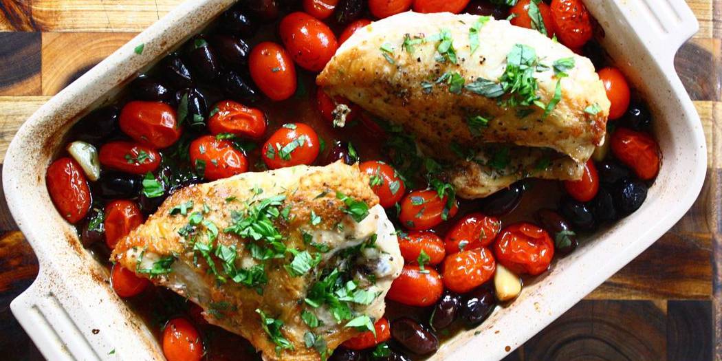 Roasted Chicken with Tomatoes, Olives & Herbs