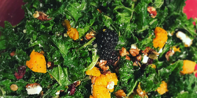 Kale Salad with Blackberry and Butternut Squash
