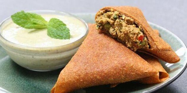 Vegetable Samosas with Cucumber Mint Raita