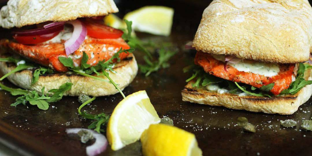 Salmon Salad Sandwiches on Ciabatta 