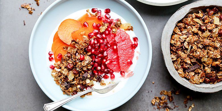 Winter Fruit Yogurt Bowls with Gingerbread Granola