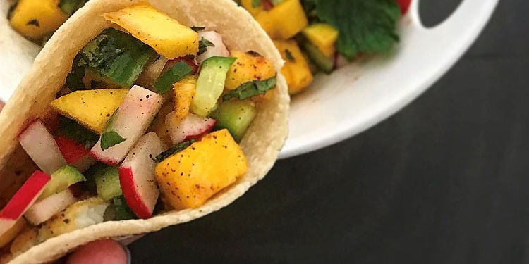 Fish Tacos with Cucumber Mango Radish Salsa