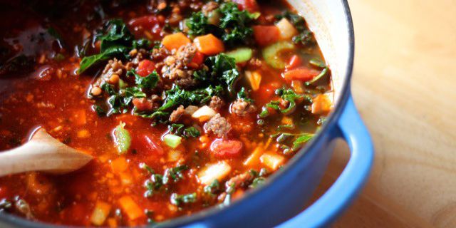 Kale, Sweet Potato and  Sausage Stew