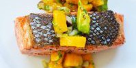 Mango + Avocado Salsa on Pan-Seared Salmon