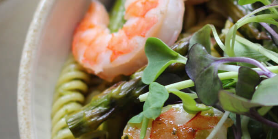 Shrimp Asparagus Pesto Pasta