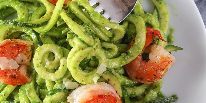 Chive Pesto Shrimp with Zoodles