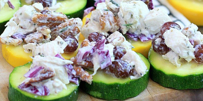 Rosemary Pecan Chicken Salad on Zucchini Chips