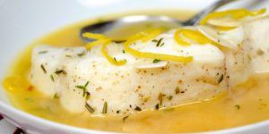 Poached Halibut with Aromatic Herbs and Mirin