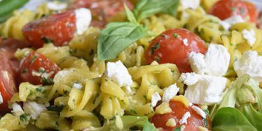 Pasta Pesto Salad w/ Tomatoes and Goat Cheese